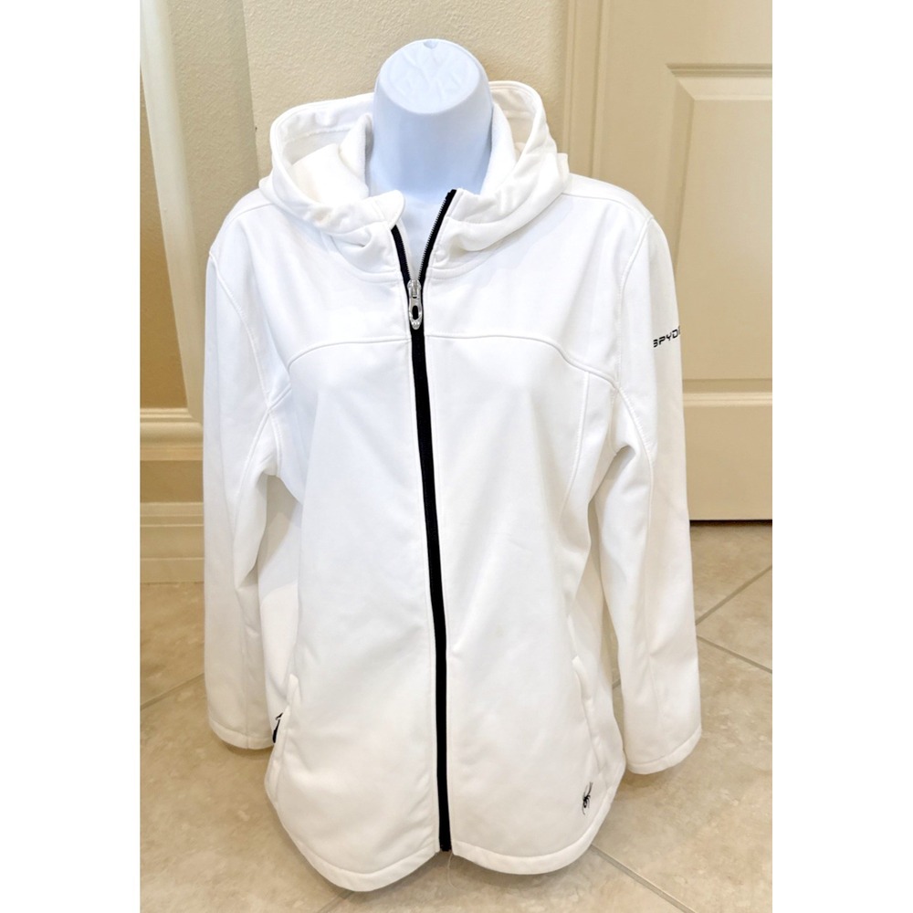 Spyder Softshell Jacket Women's XL White Full Zip Hooded Outdoors Lightweight *S
